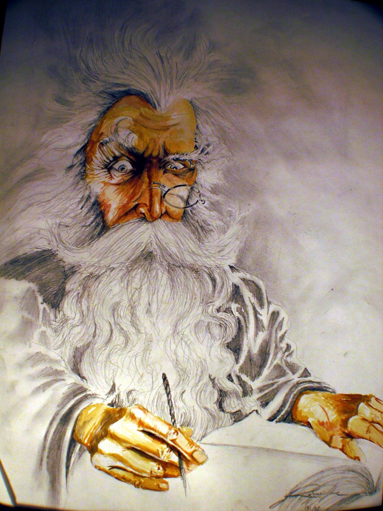 Wizard pencil and watercolor drawing